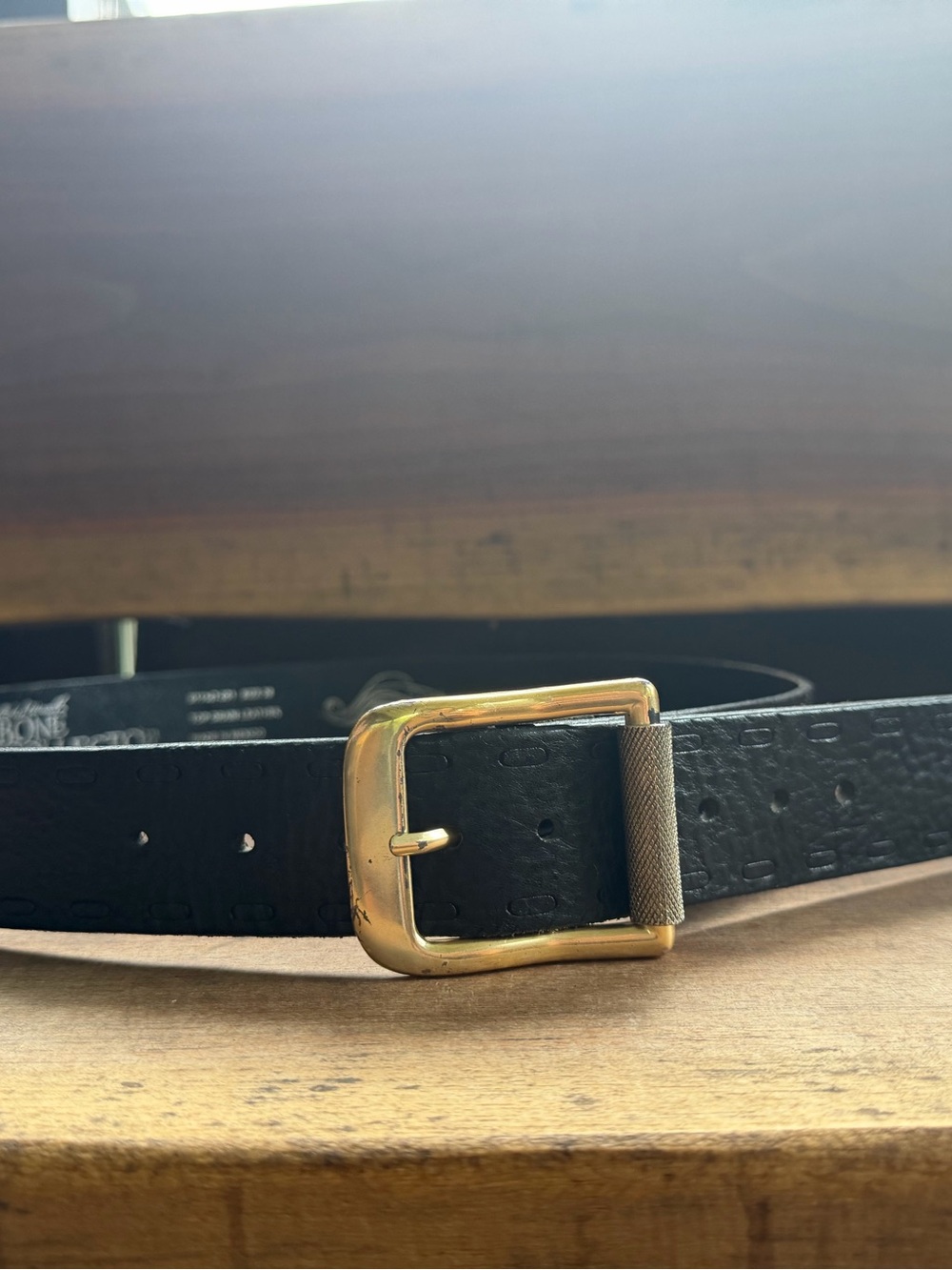 Bone Collector Black Leather Men’s Belt with Gold Buckle